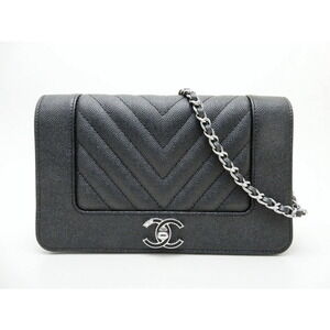 Chanel Caviar Black V Stitch Chevron Mademoiselle Chain Wallet